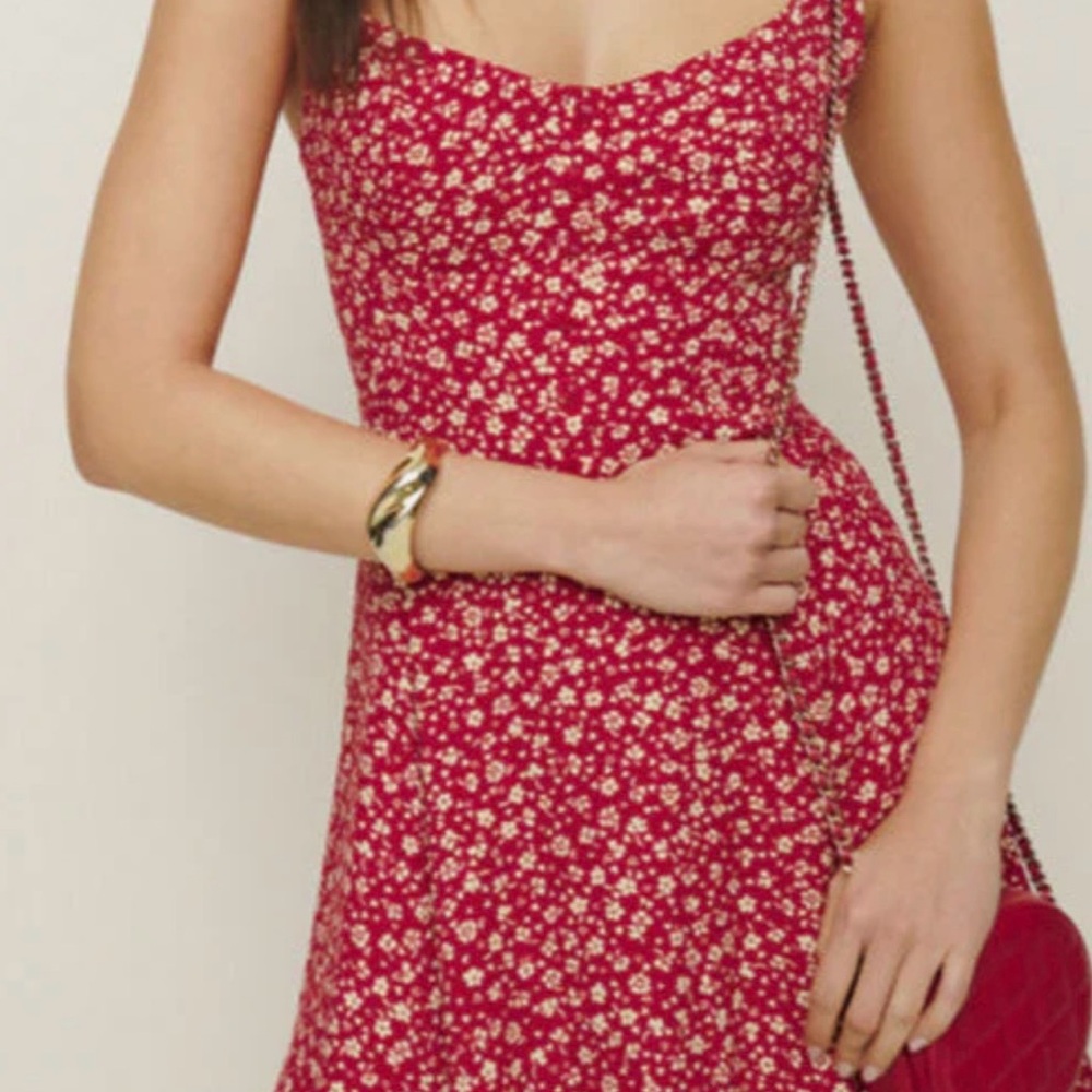 Reformation Valencio Red Floral Mini Slip Dress